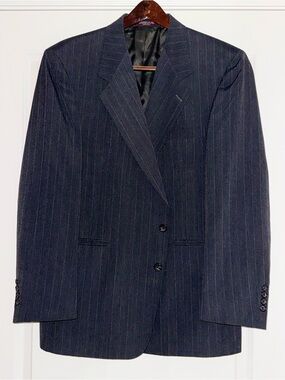 Evan Picone Vintage Men’s 44 Reg Charcoal Grey Pinstripes Pocket Blazer Jacket